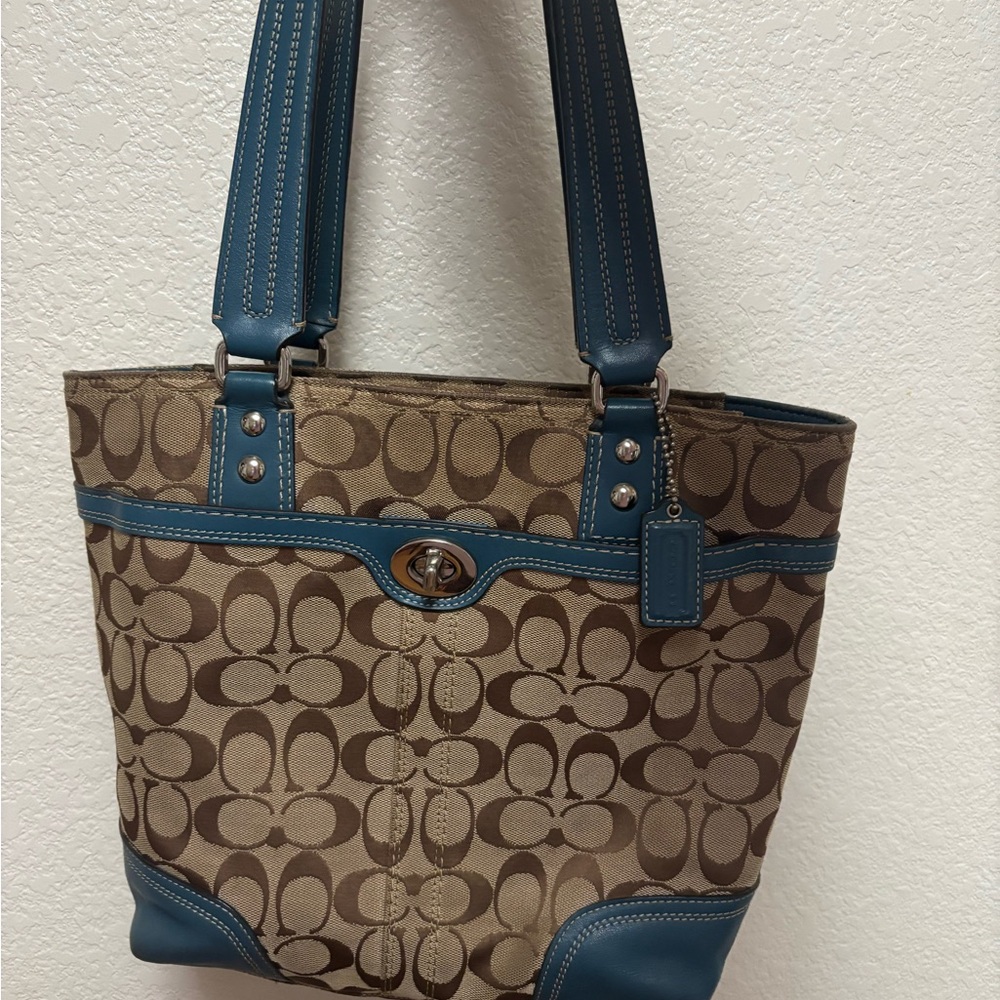Coach Tan and Blue Shoulder Bag
